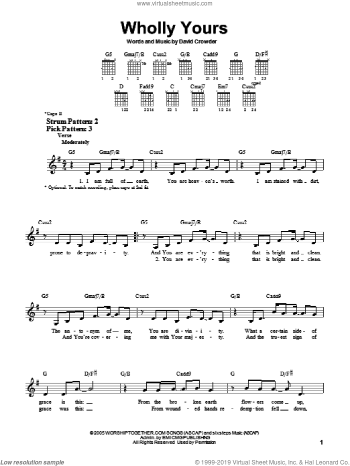 Wholly Yours sheet music for guitar solo (chords) by David Crowder Band and David Crowder, easy guitar (chords)
