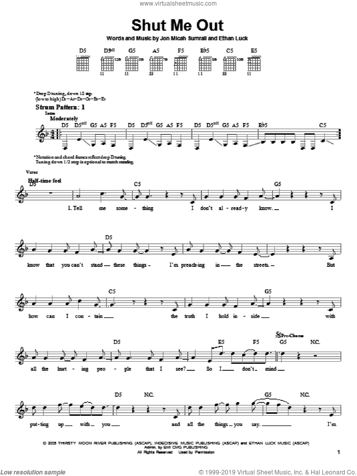 Shut Me Out sheet music for guitar solo (chords) by Kutless, Ethan Luck and Jon Micah Sumrall, easy guitar (chords)