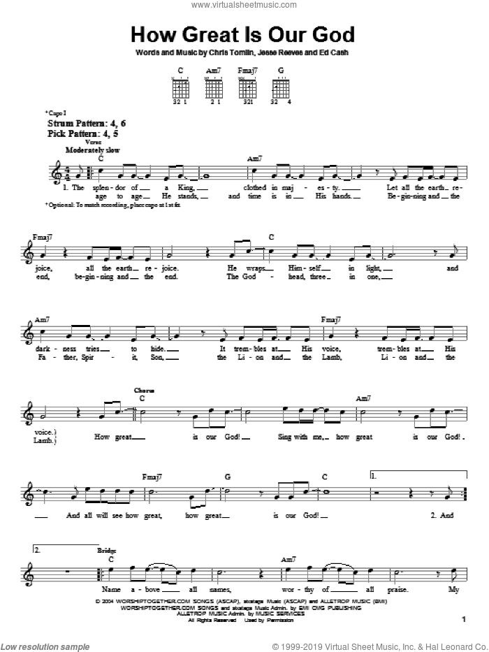 How Great Is Our God sheet music for guitar solo (chords) by Chris Tomlin, Ed Cash and Jesse Reeves, easy guitar (chords)