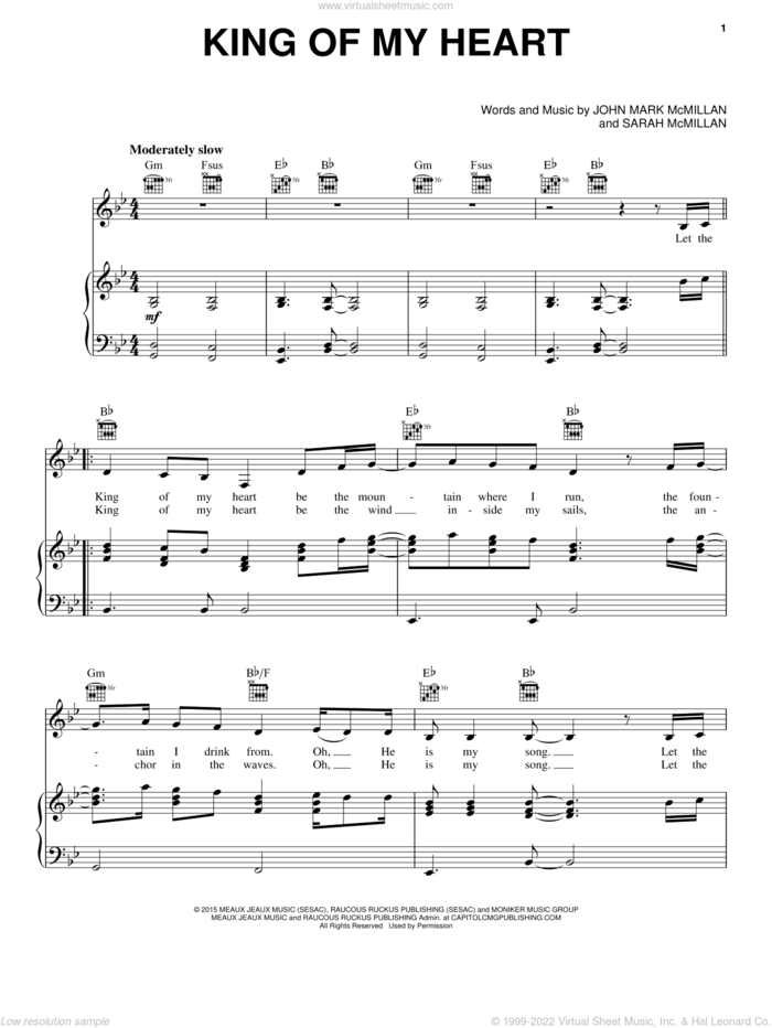 King Of My Heart sheet music for voice, piano or guitar by John Mark McMillan, Bethel Music and Sarah McMillan, intermediate skill level
