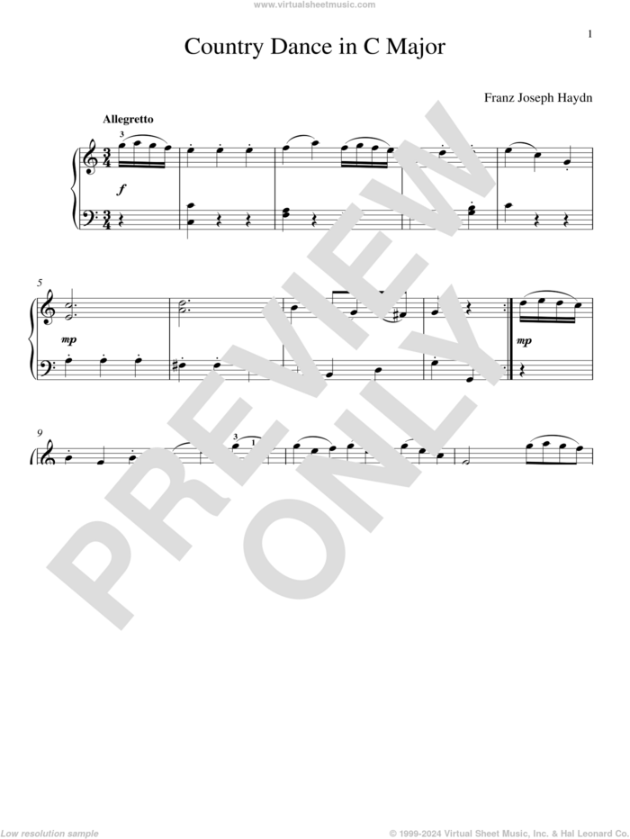 Country Dance In C Major sheet music for piano solo by Franz Joseph Haydn, classical score, intermediate skill level