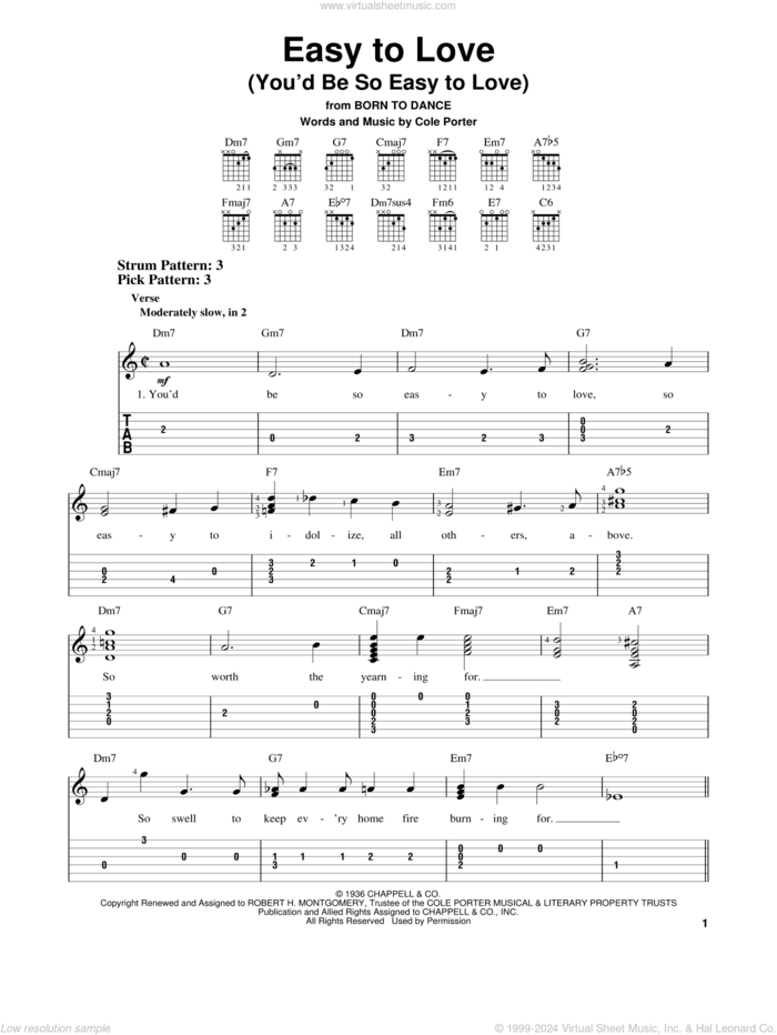 Easy To Love (You'd Be So Easy To Love) sheet music for guitar solo (easy tablature) by Cole Porter, easy guitar (easy tablature)