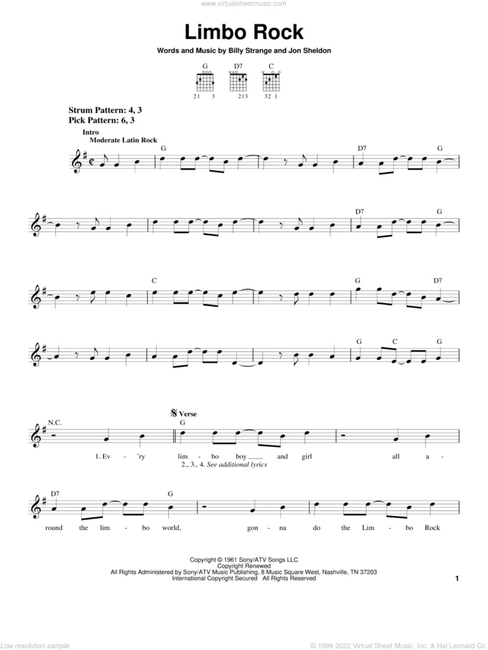 Limbo Rock sheet music for guitar solo (chords) by Chubby Checker, Billy Strange and Jon Sheldon, easy guitar (chords)