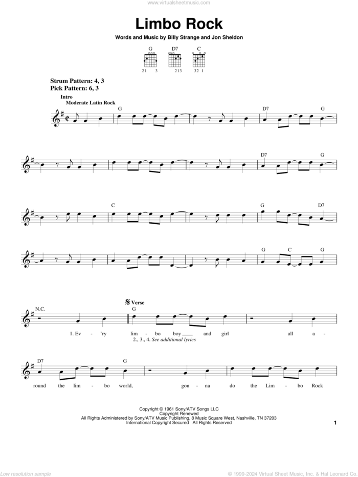 Limbo Rock sheet music for guitar solo (chords) by Chubby Checker, Billy Strange and Jon Sheldon, easy guitar (chords)