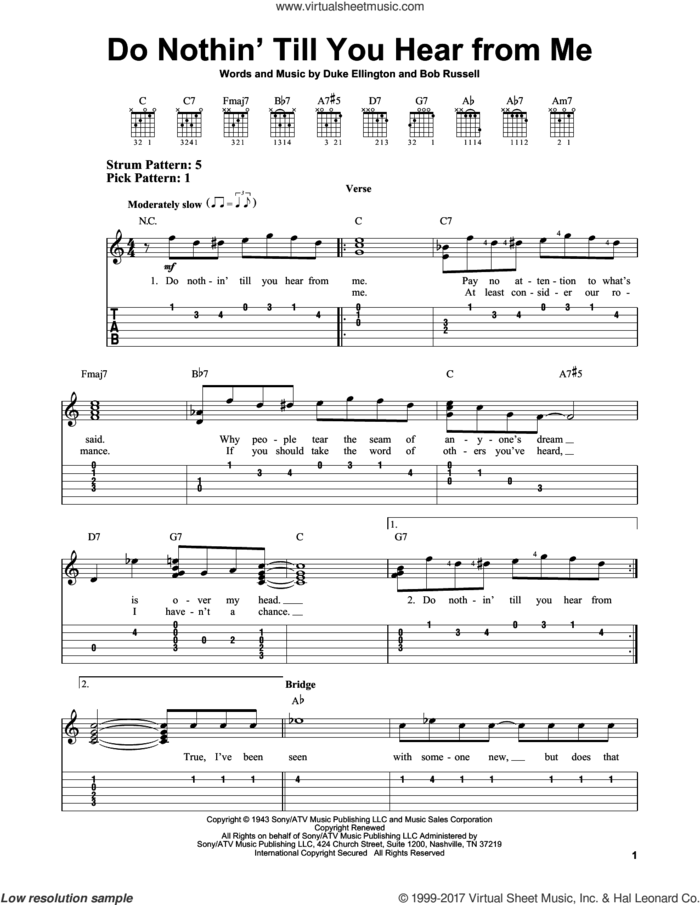 Do Nothin' Till You Hear From Me sheet music for guitar solo (easy tablature) by Duke Ellington and Bob Russell, easy guitar (easy tablature)