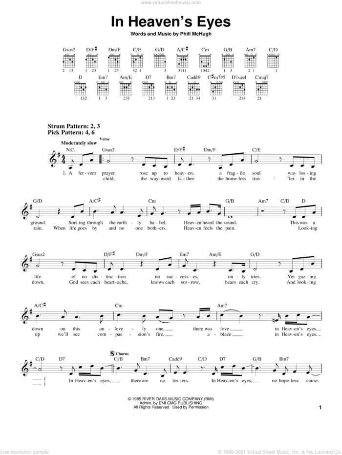In Heaven's Eyes sheet music for guitar solo (chords) by Sandi Patty and Phill McHugh, easy guitar (chords)