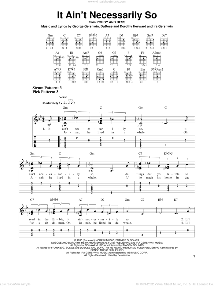 It Ain't Necessarily So sheet music for guitar solo (easy tablature) by George Gershwin, Dorothy Heyward and Ira Gershwin, easy guitar (easy tablature)