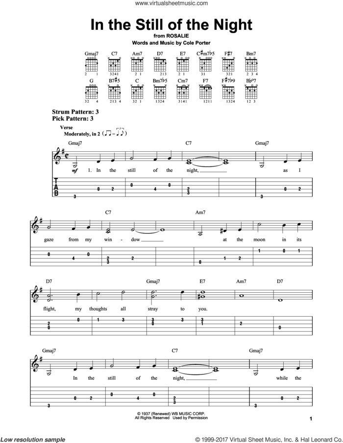In The Still Of The Night sheet music for guitar solo (easy tablature) by Cole Porter, easy guitar (easy tablature)