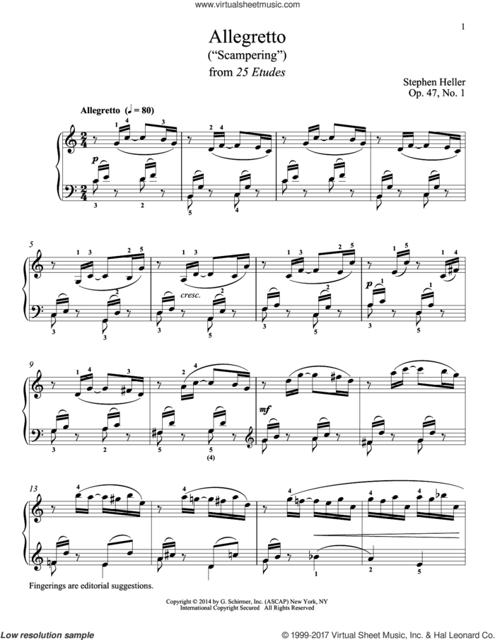 Scampering, Op. 47, No. 1 sheet music for piano solo by Stephen Heller, classical score, intermediate skill level