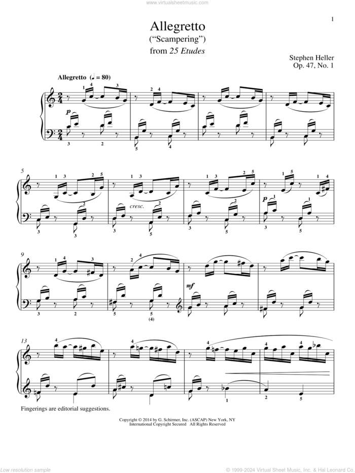 Scampering, Op. 47, No. 1 sheet music for piano solo by Stephen Heller, classical score, intermediate skill level