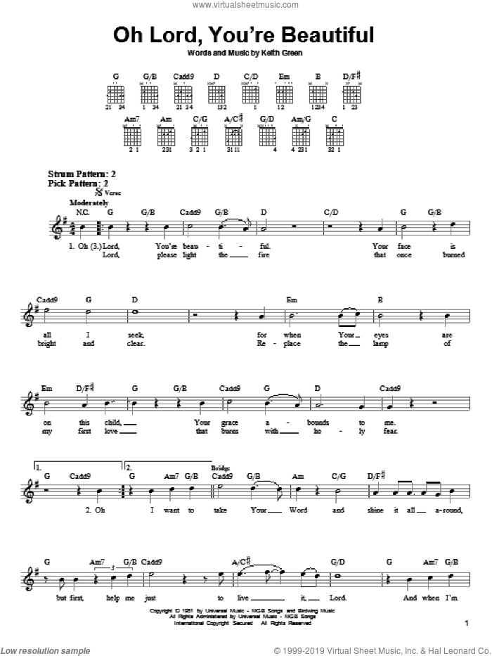 Oh Lord, You're Beautiful sheet music for guitar solo (chords) by Keith Green and Rebecca St. James, easy guitar (chords)