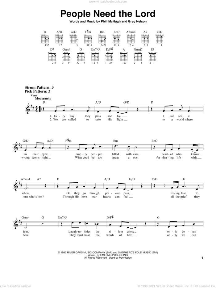 People Need The Lord sheet music for guitar solo (chords) by Steve Green, Greg Nelson and Phill McHugh, easy guitar (chords)