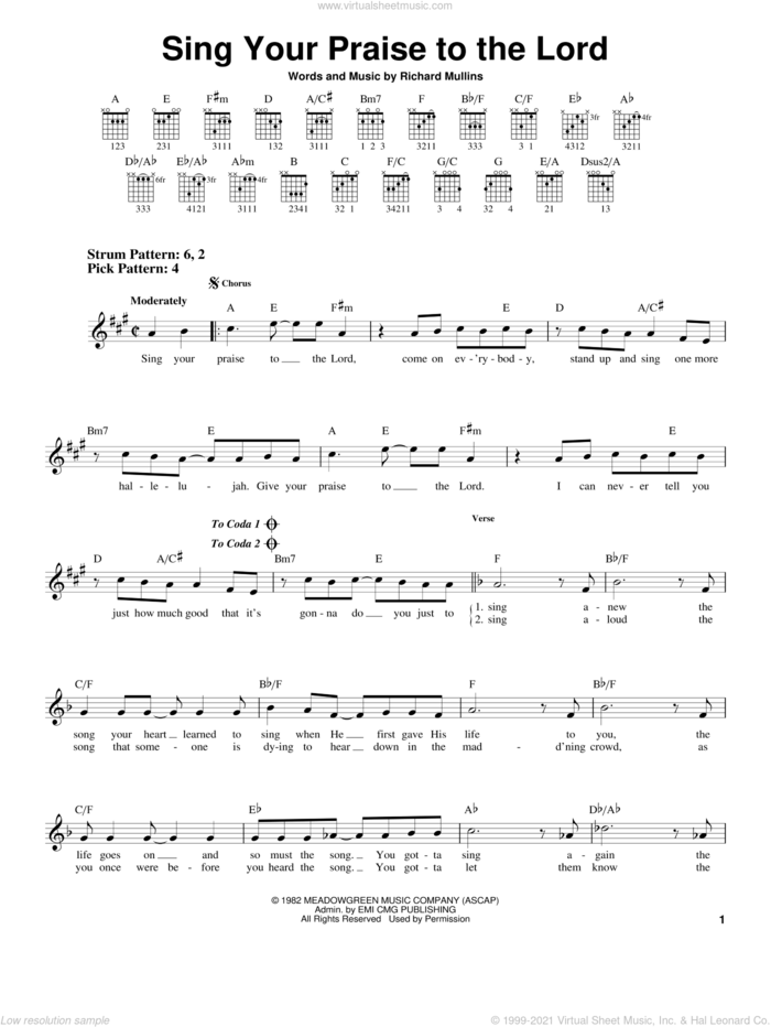 Sing Your Praise To The Lord sheet music for guitar solo (chords) by Rich Mullins and Amy Grant, easy guitar (chords)