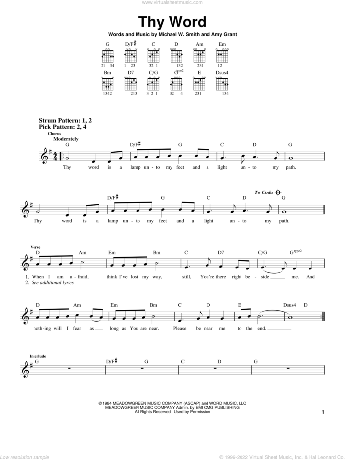 Thy Word sheet music for guitar solo (chords) by Amy Grant and Michael W. Smith, easy guitar (chords)