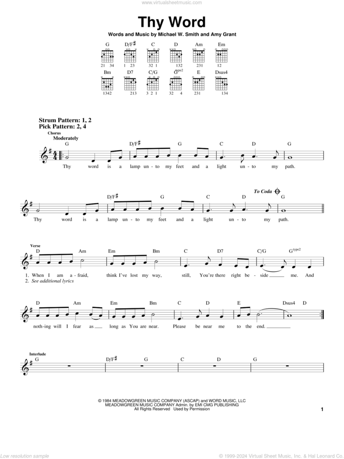 Thy Word sheet music for guitar solo (chords) by Amy Grant and Michael W. Smith, easy guitar (chords)