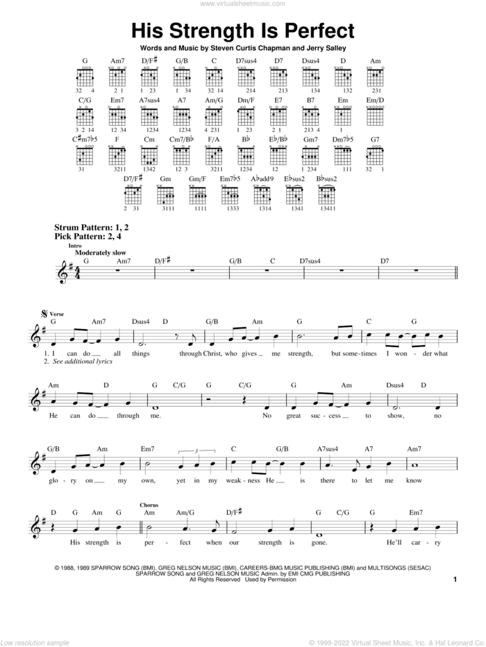 His Strength Is Perfect sheet music for guitar solo (chords) by Steven Curtis Chapman and Jerry Salley, easy guitar (chords)