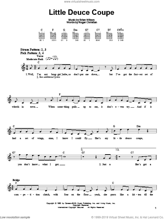 Little Deuce Coupe sheet music for guitar solo (chords) by The Beach Boys, Brian Wilson and Roger Christian, easy guitar (chords)