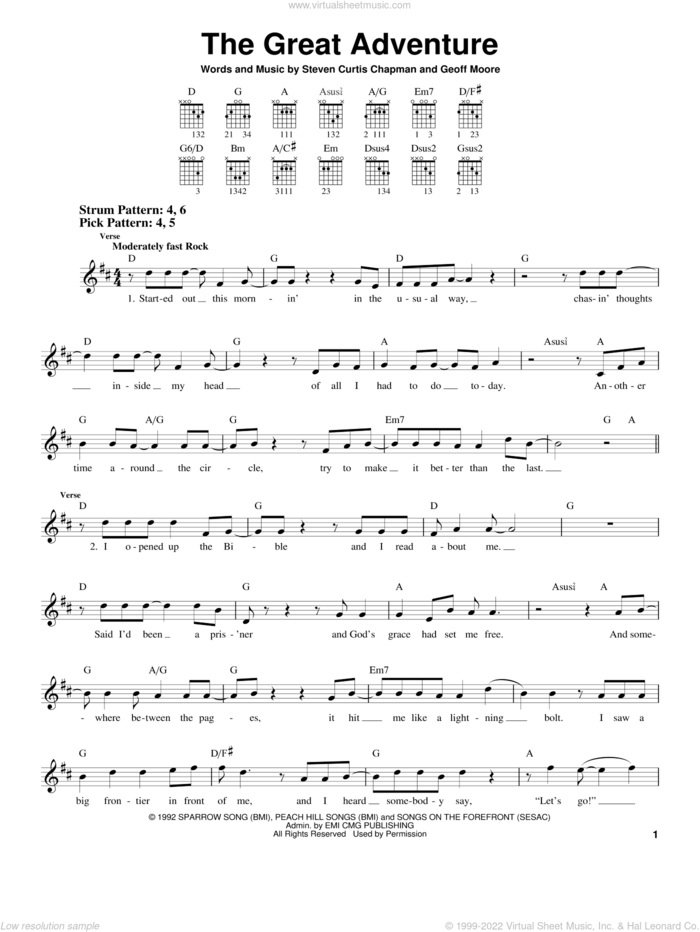 The Great Adventure sheet music for guitar solo (chords) by Steven Curtis Chapman and Geoff Moore, easy guitar (chords)