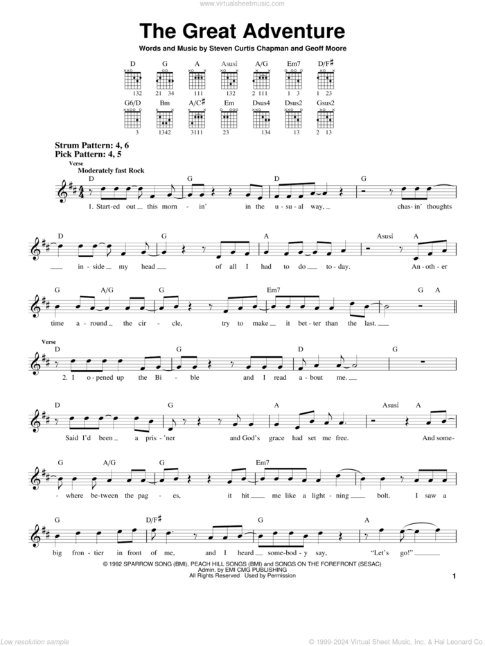 The Great Adventure sheet music for guitar solo (chords) by Steven Curtis Chapman and Geoff Moore, easy guitar (chords)