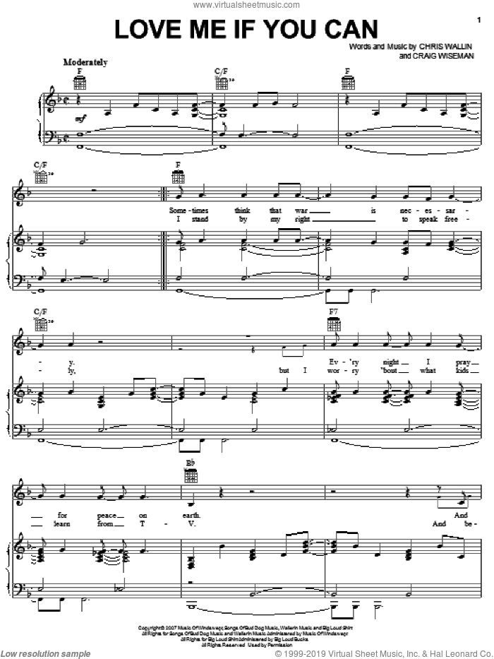 Love Me If You Can sheet music for voice, piano or guitar by Toby Keith, Chris Wallin and Craig Wiseman, intermediate skill level