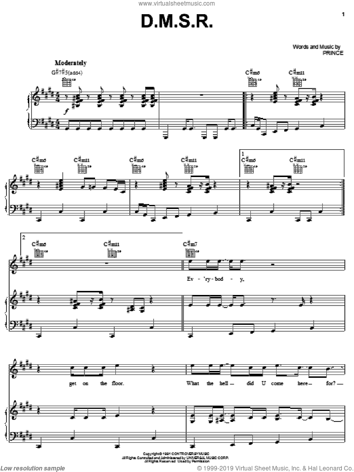 D.M.S.R. sheet music for voice, piano or guitar by Prince, intermediate skill level