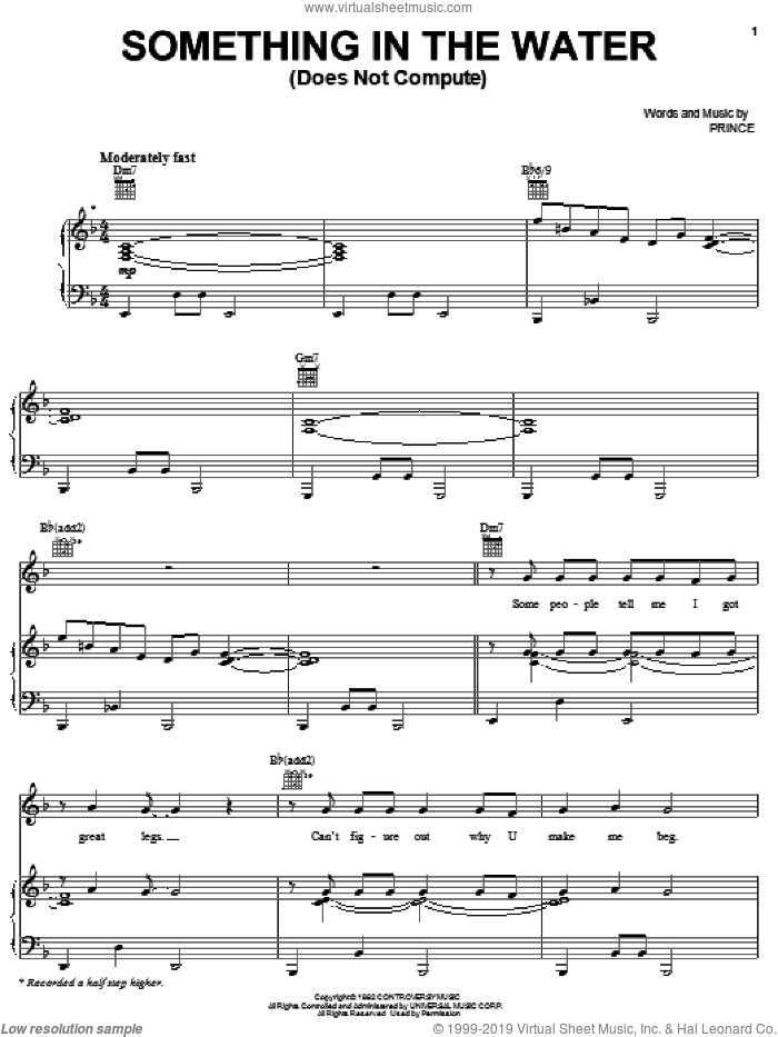 Something In The Water (Does Not Compute) sheet music for voice, piano or guitar by Prince, intermediate skill level