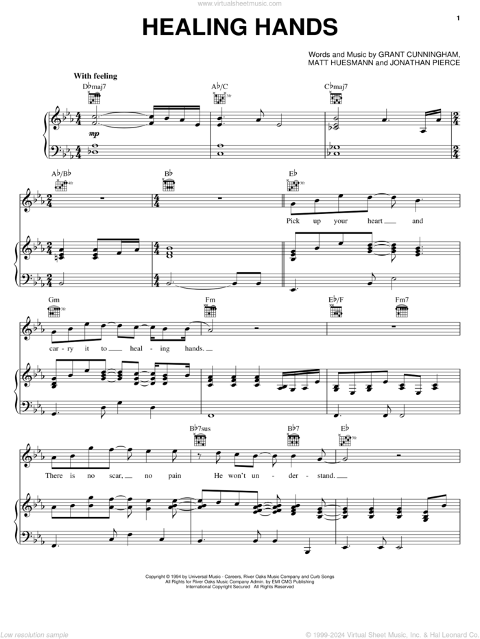 Healing Hands sheet music for voice, piano or guitar by Jonathan Pierce, Grant Cunningham and Matt Huesmann, intermediate skill level