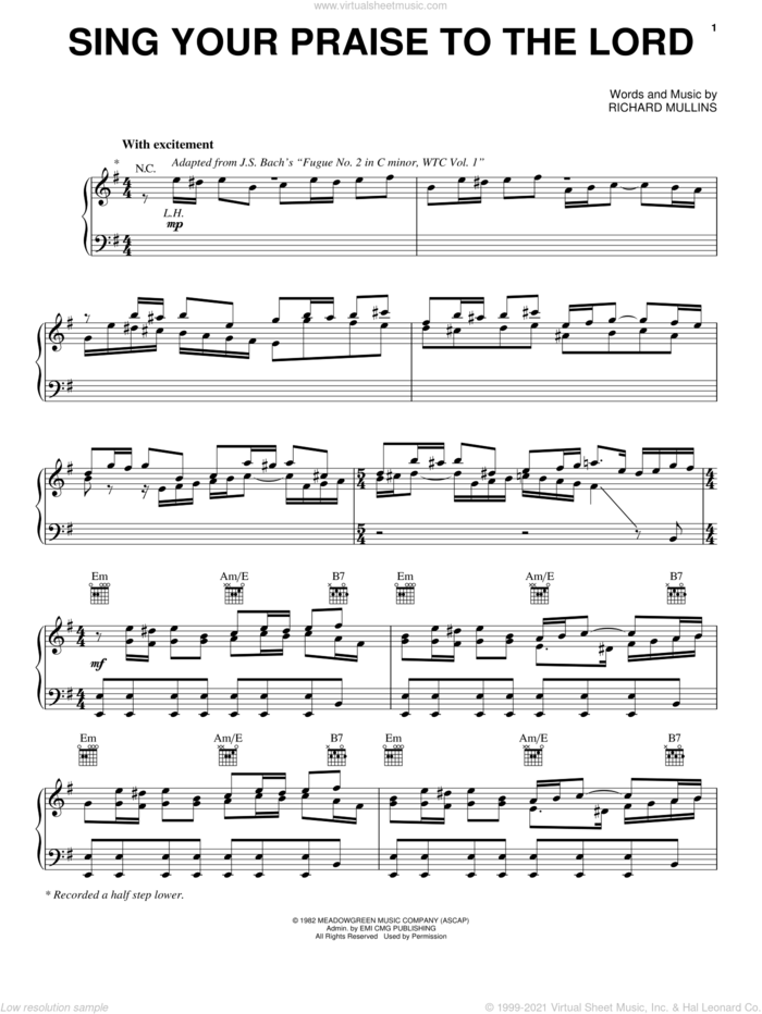 Sing Your Praise To The Lord sheet music for voice, piano or guitar by Rich Mullins and Amy Grant, intermediate skill level