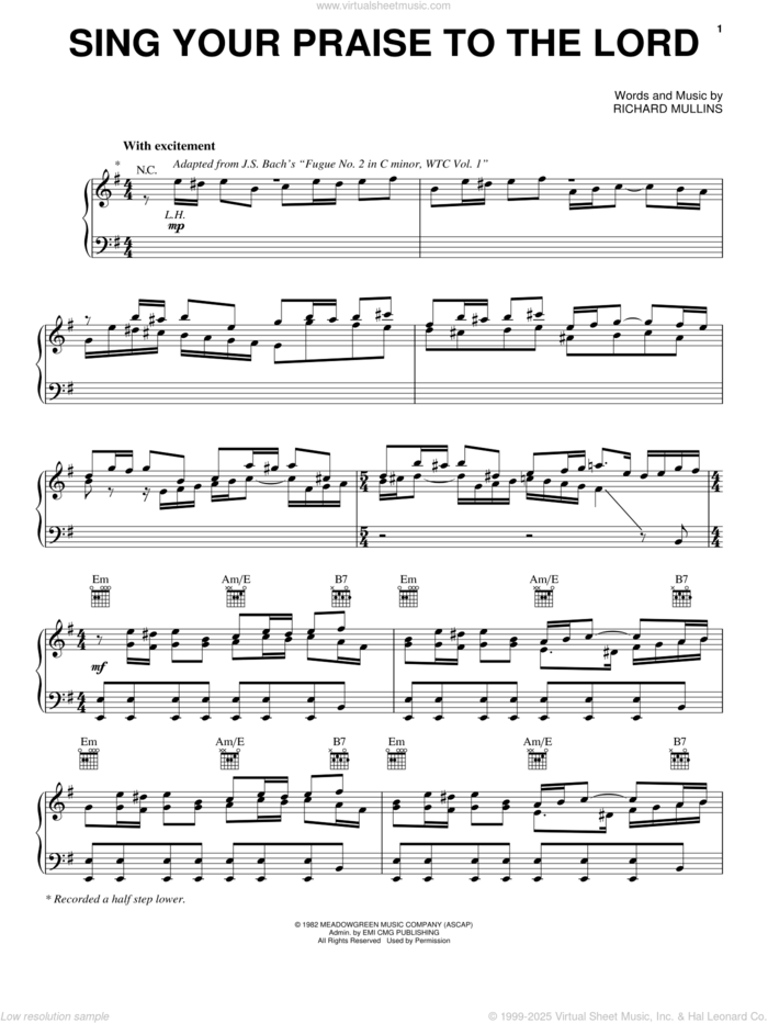 Sing Your Praise To The Lord sheet music for voice, piano or guitar by Rich Mullins and Amy Grant, intermediate skill level