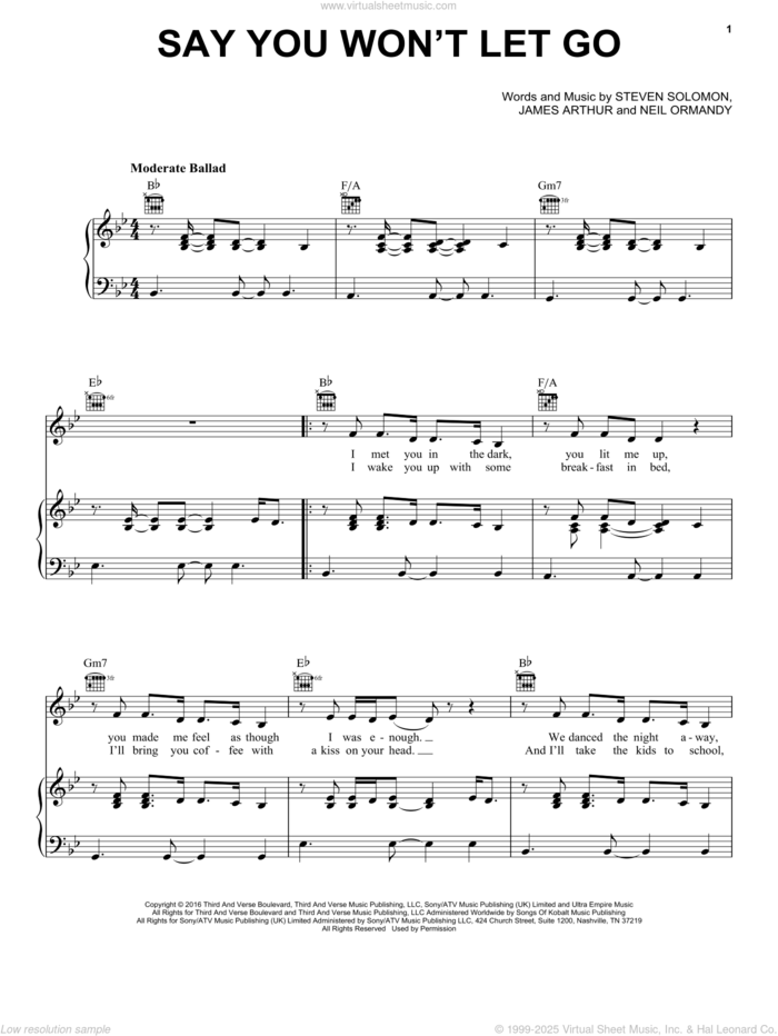 James Arthur Say You Won't Let Go Sheet Music Notes, Chords