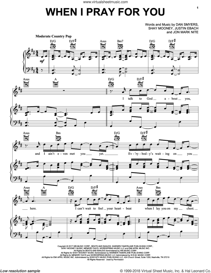 When I Pray For You sheet music for voice, piano or guitar by Dan & Shay, Dan Smyers, Jon Mark Nite, Justin Ebach and Shay Mooney, intermediate skill level