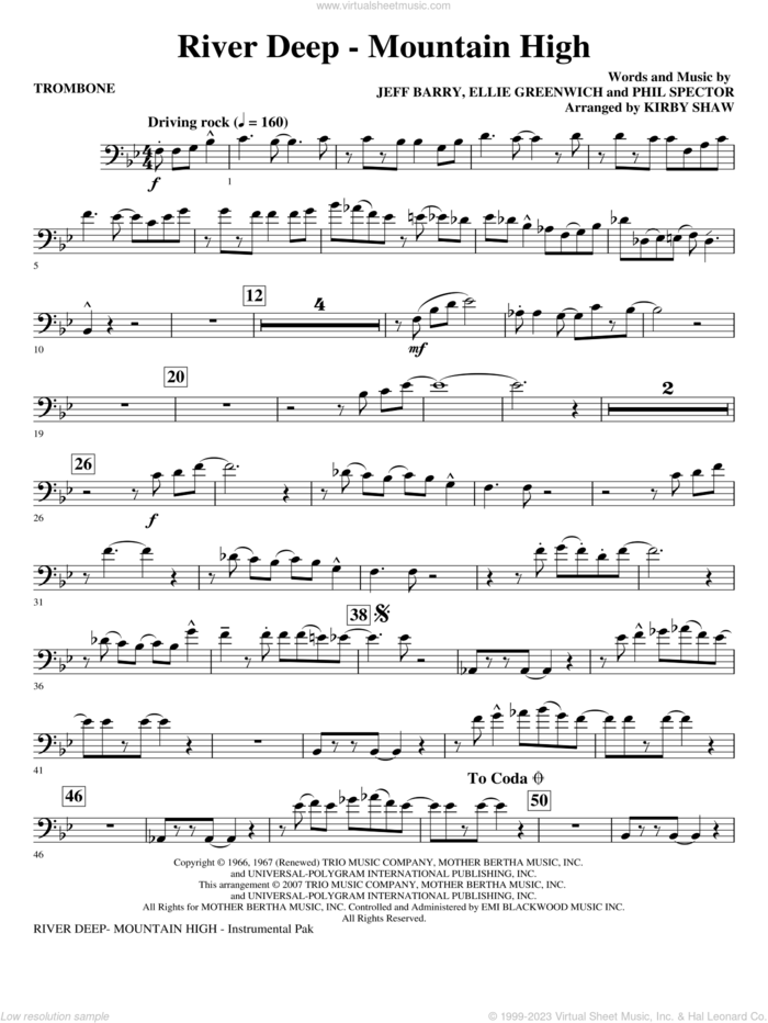 River Deep, mountain high (arr. kirby shaw) sheet music for orchestra/band (trombone) by Kirby Shaw, Tina Turner, Ellie Greenwich, Jeff Barry and Phil Spector, intermediate skill level