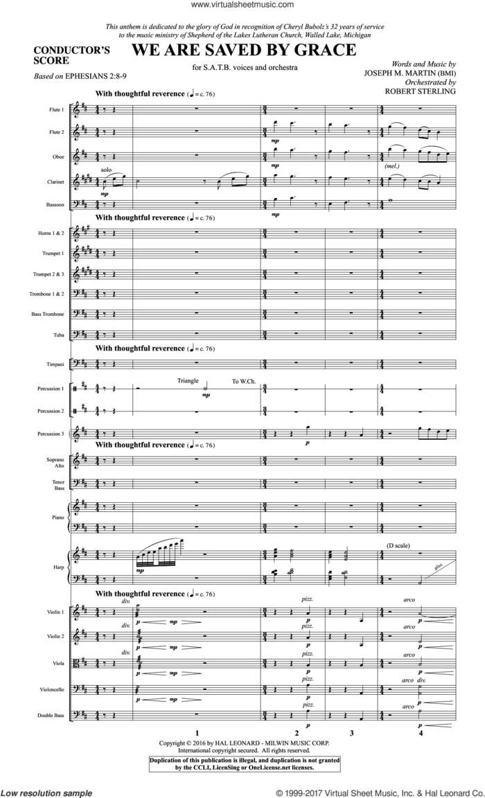 We Are Saved by Grace (COMPLETE) sheet music for orchestra/band by Joseph M. Martin and Ephesians 2:8-9, intermediate skill level
