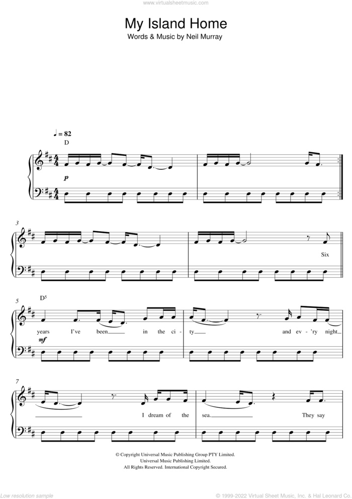 My Island Home sheet music for piano solo by Christine Anu, easy skill level