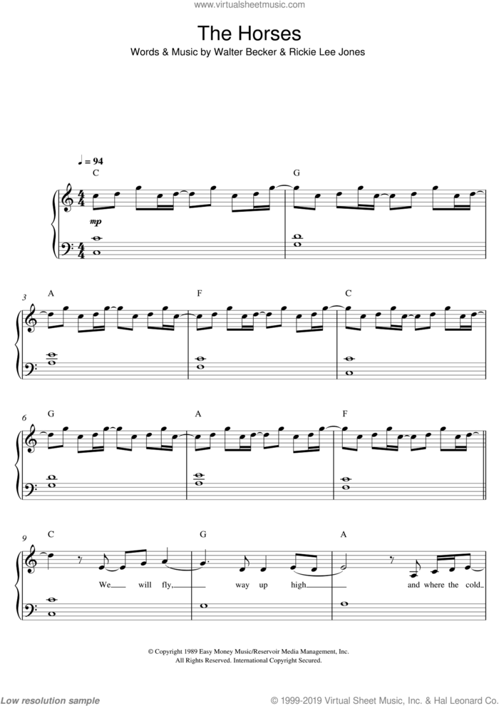 The Horses sheet music for piano solo by Daryl Braithwaite, easy skill level