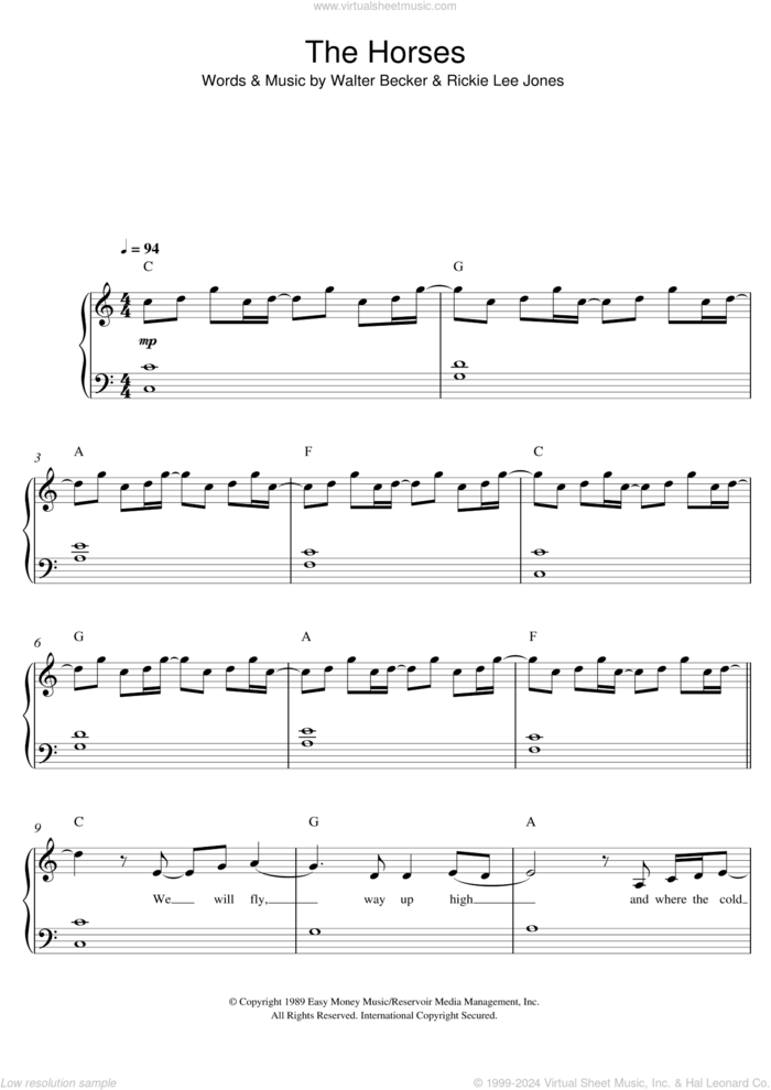 The Horses sheet music for piano solo by Daryl Braithwaite, easy skill level