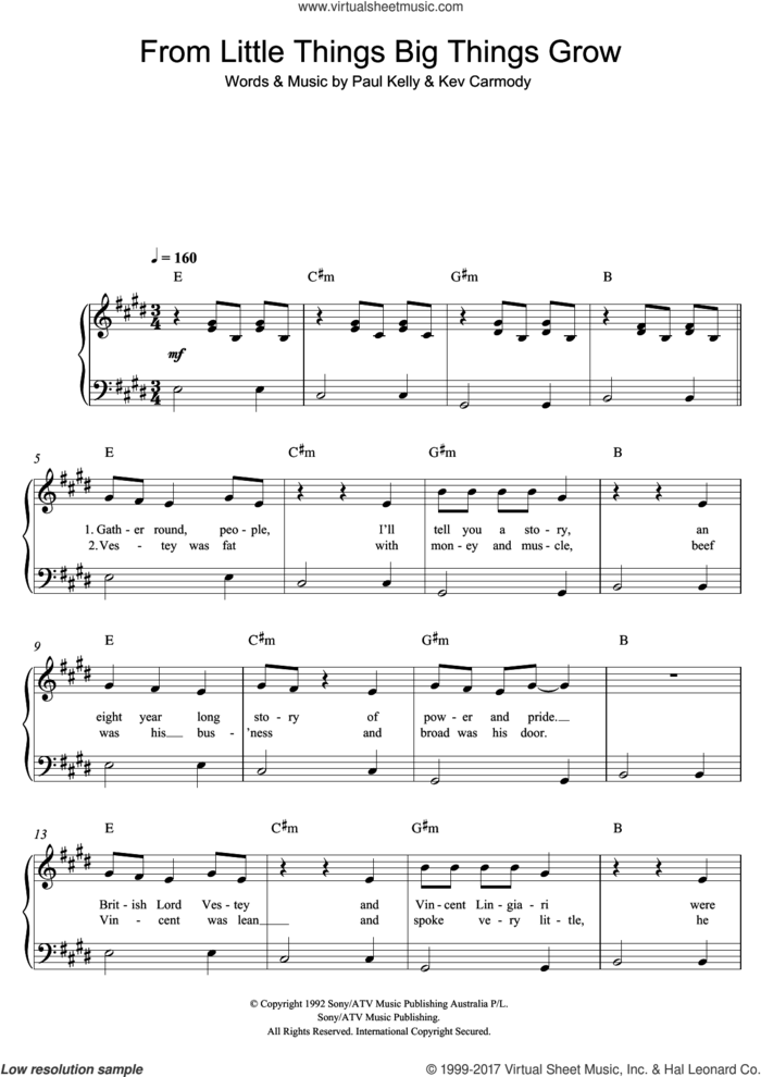 From Little Things Big Things Grow sheet music for piano solo by Paul Kelly, easy skill level