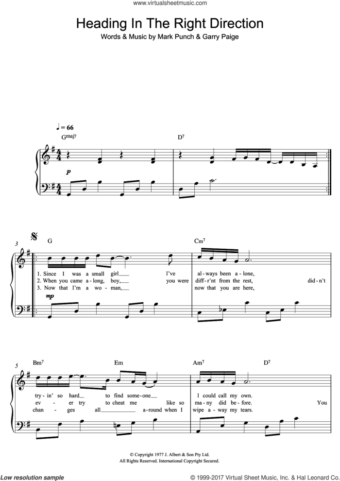 Heading In The Right Direction sheet music for piano solo by Renee Geyer, easy skill level