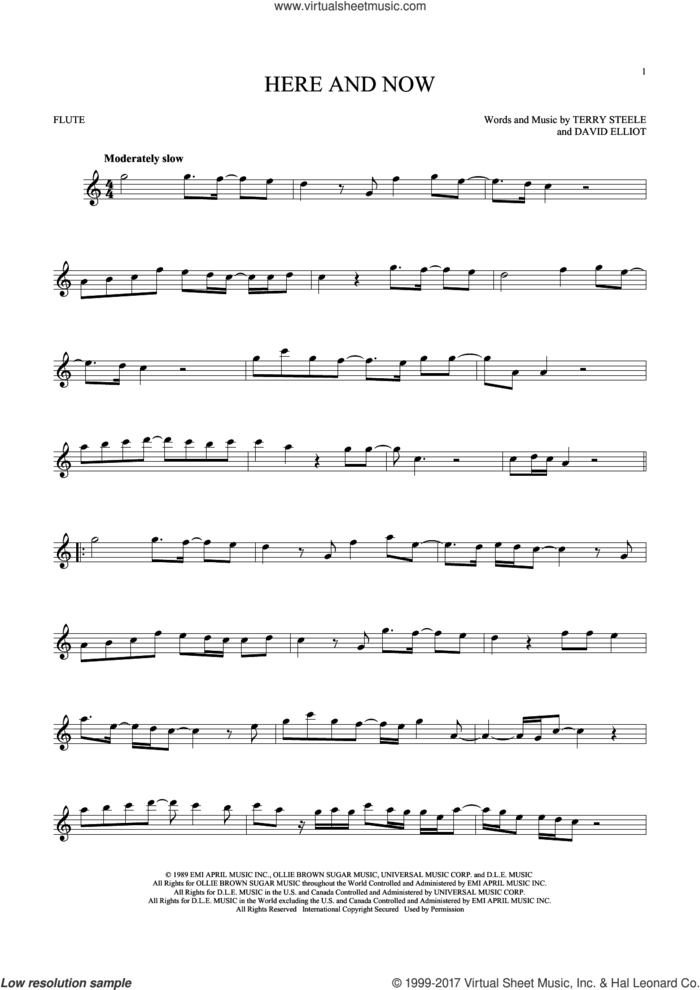 Here And Now sheet music for flute solo by Luther Vandross, David Elliot and Terry Steele, wedding score, intermediate skill level