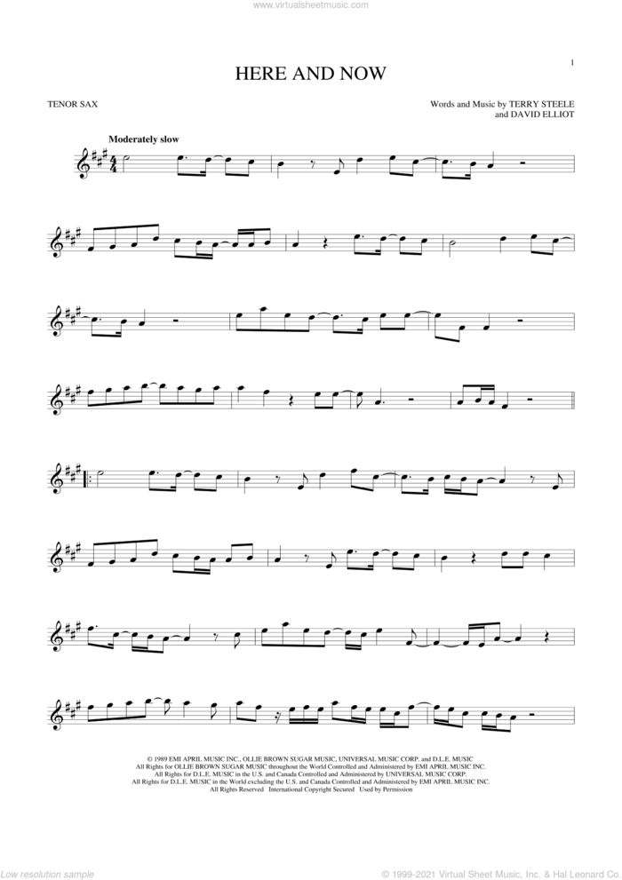 Here And Now sheet music for tenor saxophone solo by Luther Vandross, David Elliot and Terry Steele, wedding score, intermediate skill level
