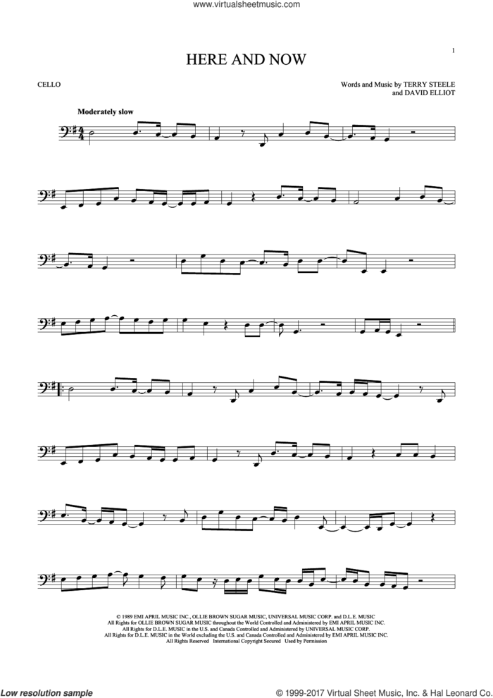 Here And Now sheet music for cello solo by Luther Vandross, David Elliot and Terry Steele, wedding score, intermediate skill level