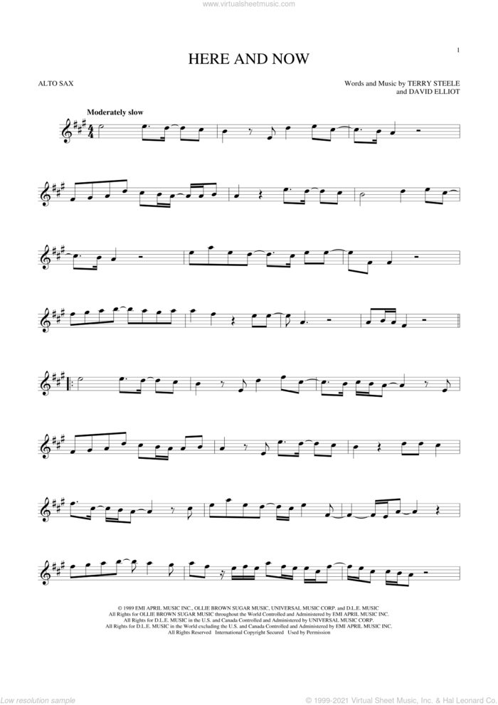 Here And Now sheet music for alto saxophone solo by Luther Vandross, David Elliot and Terry Steele, wedding score, intermediate skill level