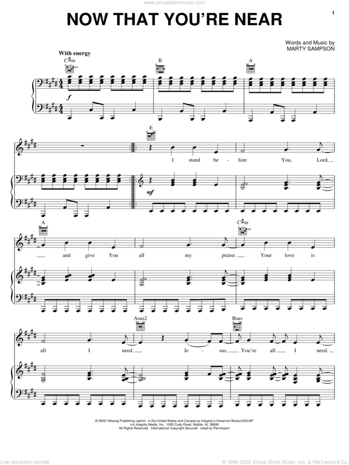 Now That You're Near sheet music for voice, piano or guitar by Hillsong and Marty Sampson, intermediate skill level