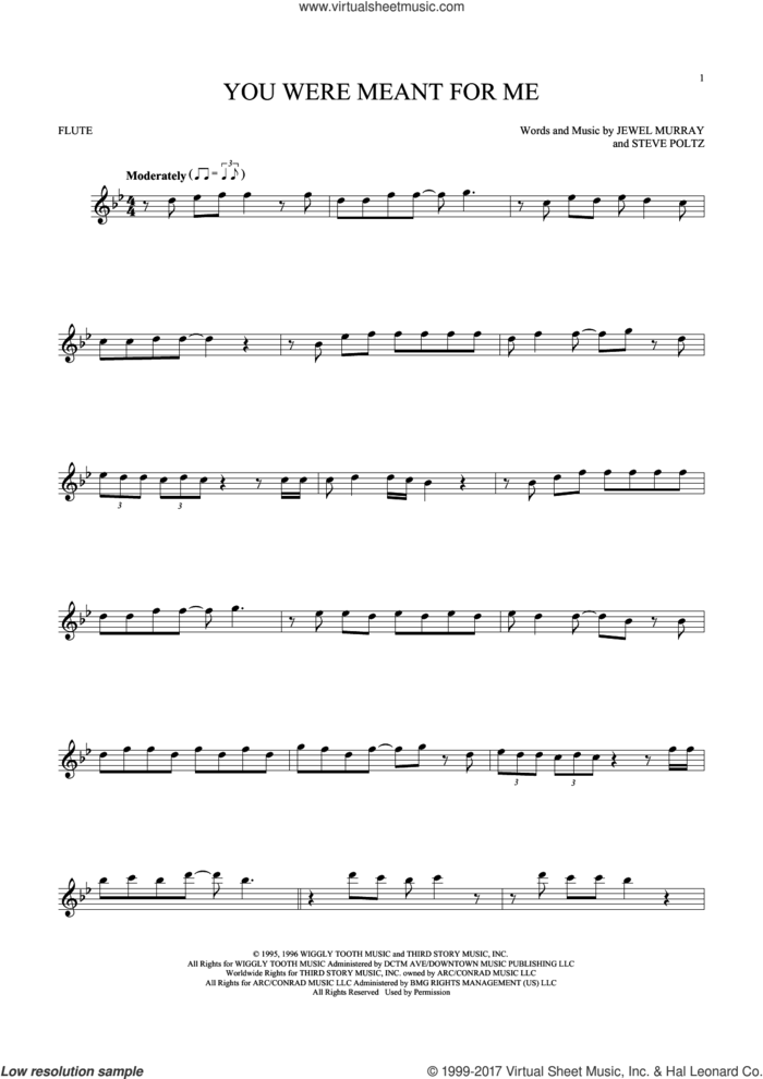 You Were Meant For Me sheet music for flute solo by Jewel, Jewel Murray and Steve Poltz, intermediate skill level
