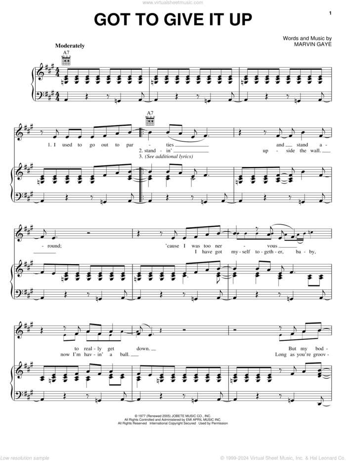 Got To Give It Up sheet music for voice, piano or guitar by Marvin Gaye, intermediate skill level