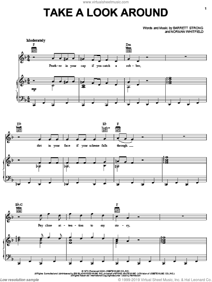 Take A Look Around sheet music for voice, piano or guitar by The Temptations, Barrett Strong and Norman Whitfield, intermediate skill level