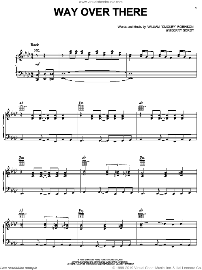 Way Over There sheet music for voice, piano or guitar by Smokey Robinson & The Miracles, The Miracles and Berry Gordy, intermediate skill level