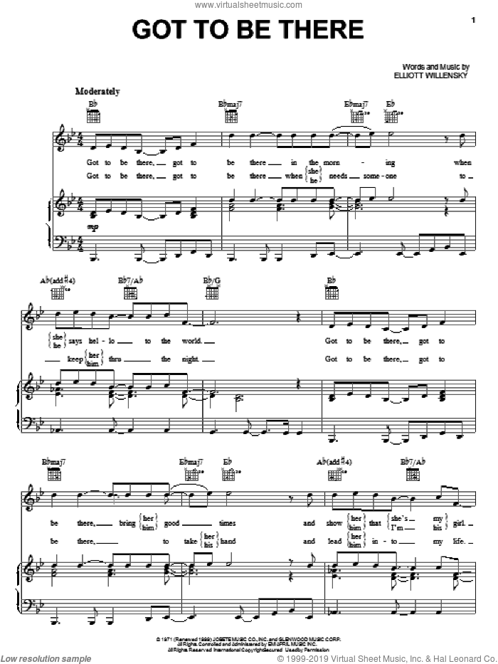 Got To Be There sheet music for voice, piano or guitar by Michael Jackson and Elliot Willensky, intermediate skill level