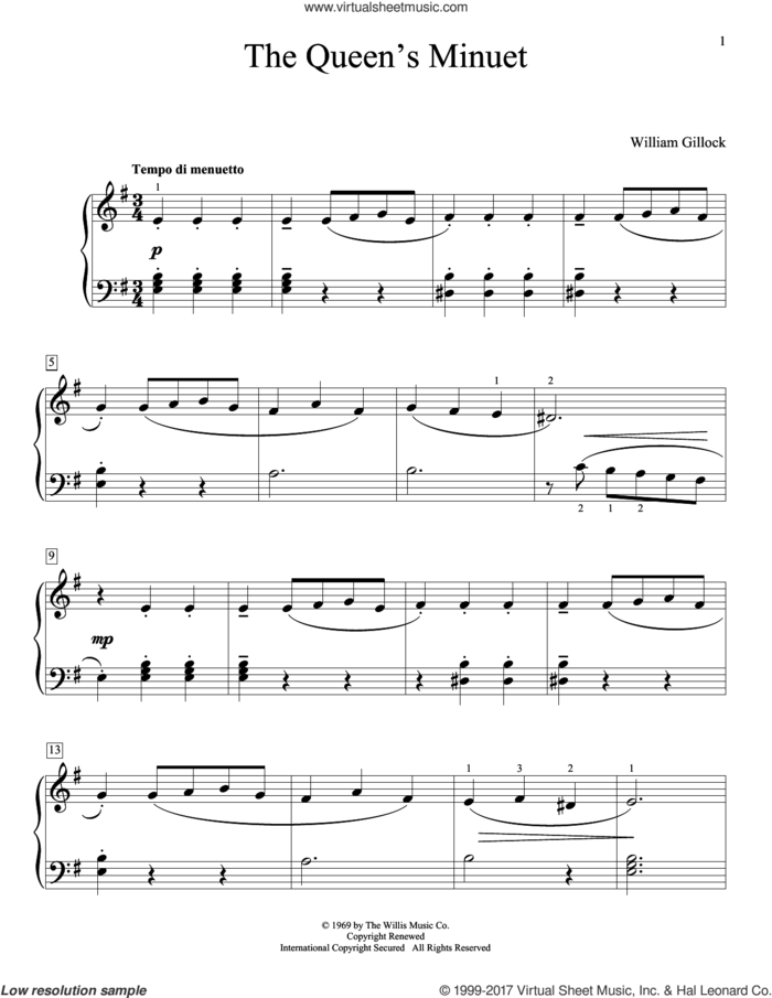 The Queen's Minuet sheet music for piano solo (elementary) by William Gillock, beginner piano (elementary)