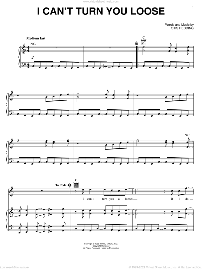 I Can't Turn You Loose sheet music for voice, piano or guitar by Otis Redding, intermediate skill level